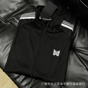 Black Fashion Track Coat With Butterfly Print