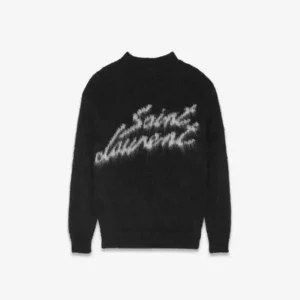 Saint Laurent Fluffy Logo Knit Pullover Sweater