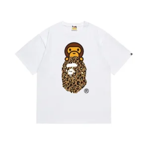 A Bathing Ape White Leopard Print Casual Tee