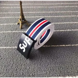 Supreme Striped Canvas Belt Sturdy Buckle